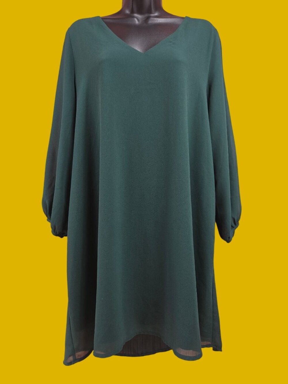 Lulus Green V-Neck Long Sleeve Shift Dress Size Large